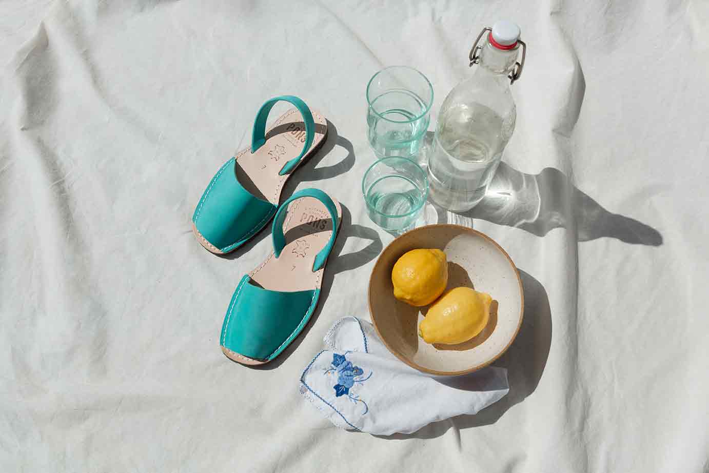 Pons Shoes Leather Sandals Classic Style in Aqua Blue