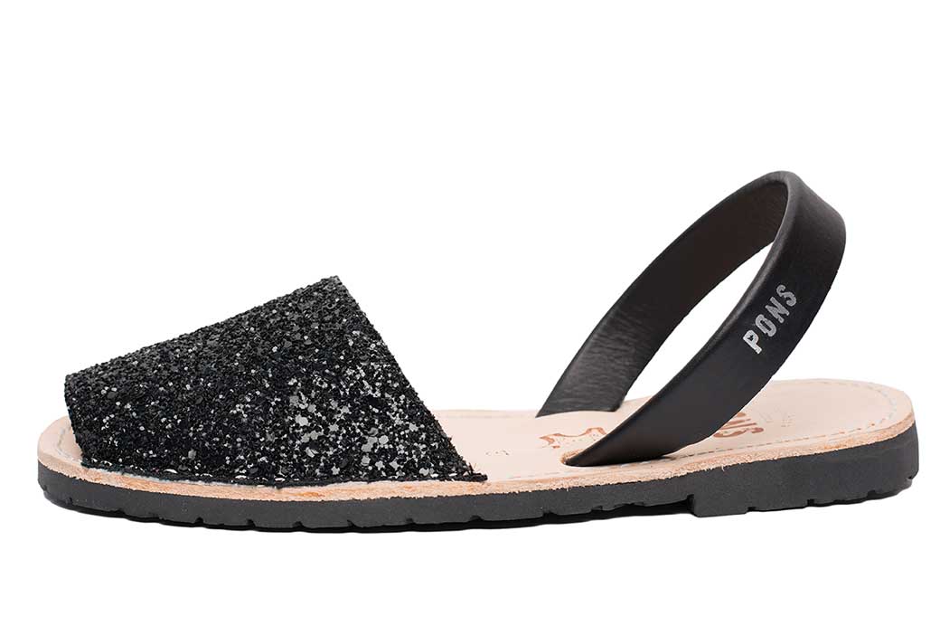 Pons Classic Style Glitter Black Avarca Sandals for Women | Avarcas USA