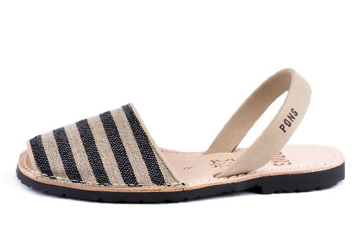 Pons Classic Style Textile Black Stripes Avarca Sandals for Women ...