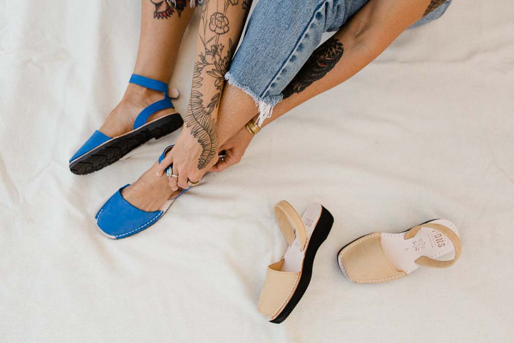 Royal Blue Pons Classic Strap sandals styled with denim
