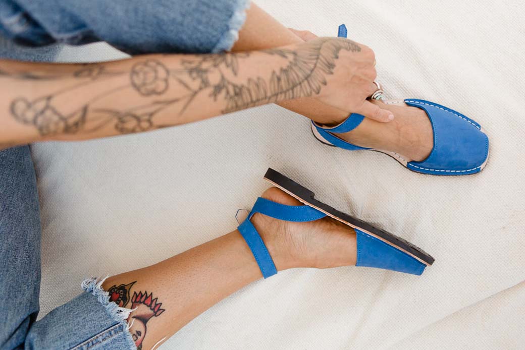 Royal Blue Pons Classic Strap sandals worn on foot