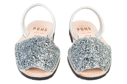 Pons Classic Style Glitter Silver Avarca Sandals for Kids | Avarcas USA