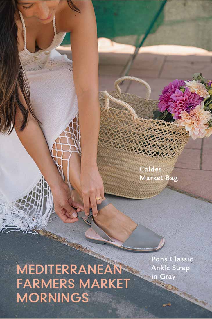 Pons Shoes Ankle Strap in Gray & Caldes Market Bag