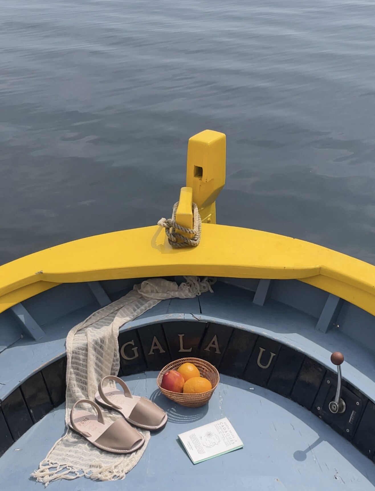 Pons avarcas arranged aboard a yellow and blue boat